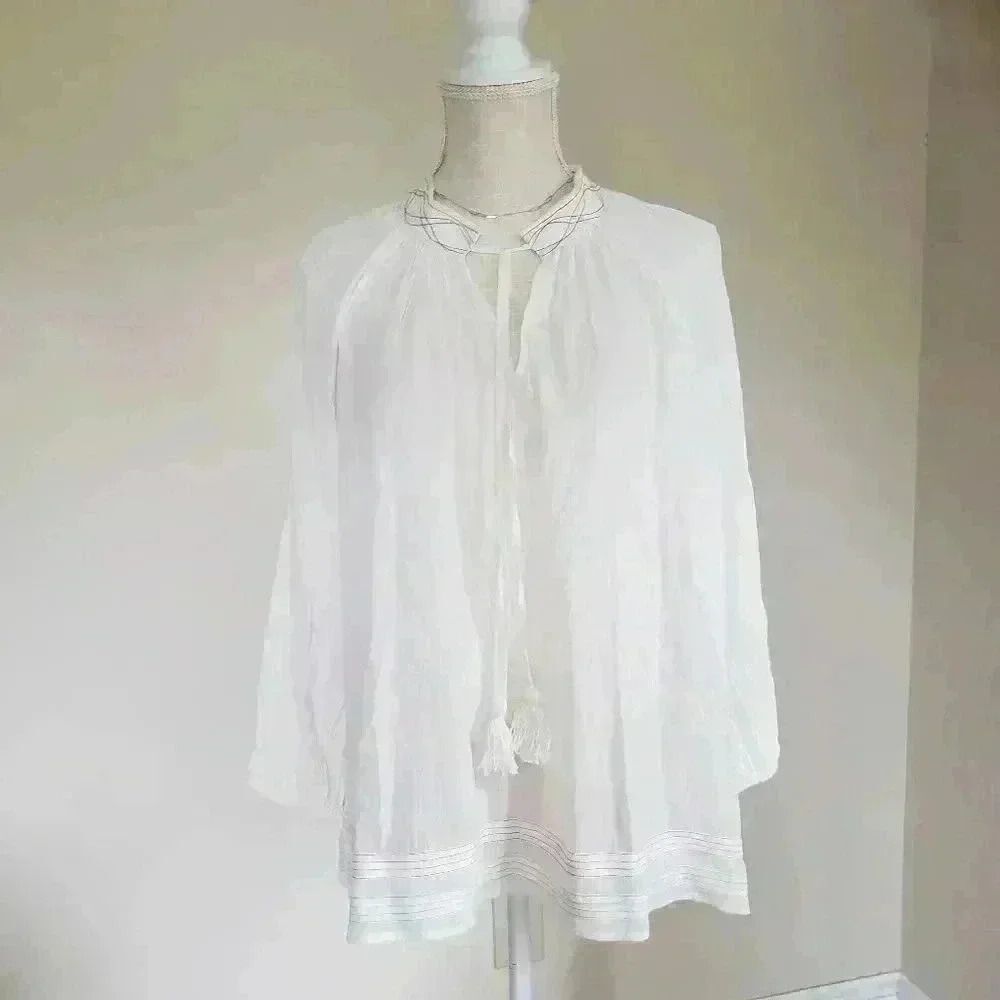 Velvet By Graham & Spencer For Anthropologie White Tie Front Blouse Size Medium